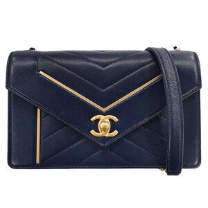 Chanel Navy Lambskin Chevron Shoulder Bag